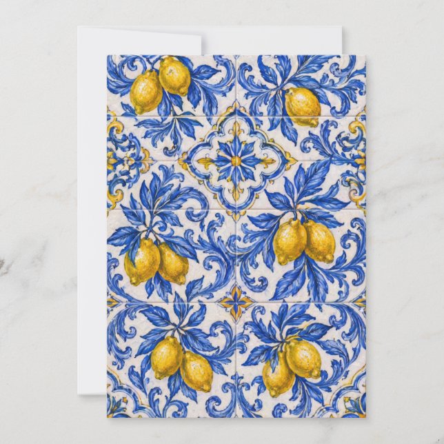 Blue Lemon Azulejo Tile Einladung (Vorderseite)