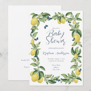 Blue & Lemon Citrus Butterfly Baby Dusche Einladung