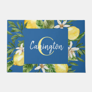 Blue & Lemon Median Monogram Name New Zuhause Fußmatte