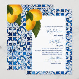 Blue Lemon Tile Chic Stilvolle Hochzeit Einladung