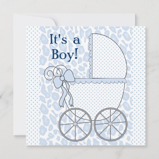 Blue Leopard Baby Carriage Baby Boy Dusche Einladung (Vorderseite)