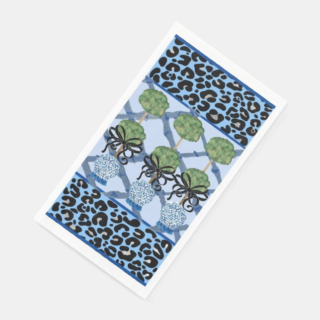 Blue Leopard Chinoiserie Ginger Jar Paper Guest Serviette (Ecke)