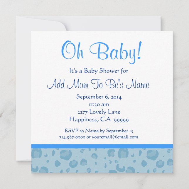 Blue Leopard Confetti Babydusche Einladung (Vorderseite)