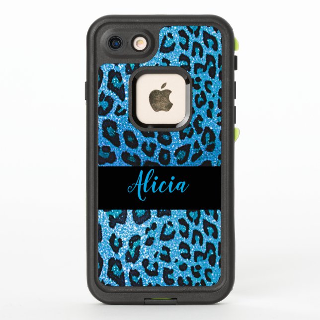 Blue Leopard Imitate Glitzer Personalisiert Name (Rückseite)