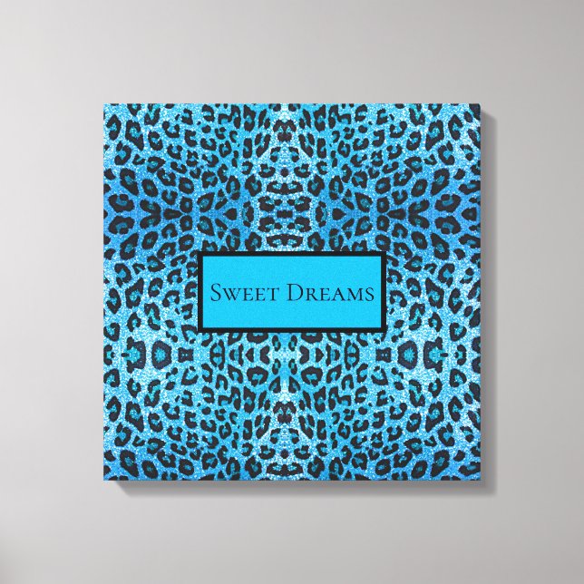 Blue Leopard Imitate Sparkle Sweet Dreams Modern C Leinwanddruck (Vorderseite)