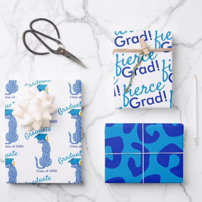 Blue Leopard Print Abschluss Geschenkpapier Set (Vorderseite)