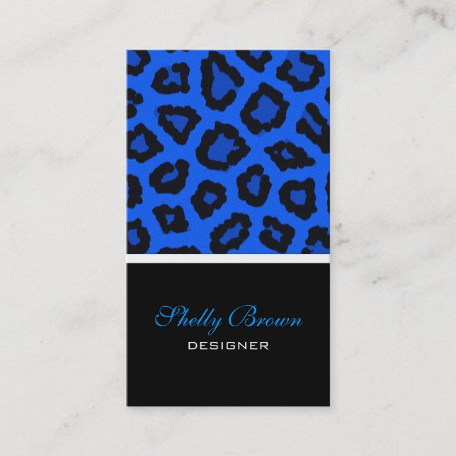 Blue Leopard Print Business Card Visitenkarte (Vorderseite)