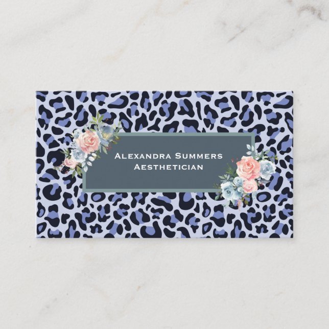 Blue Leopard Print Business Cards Visitenkarte (Vorderseite)