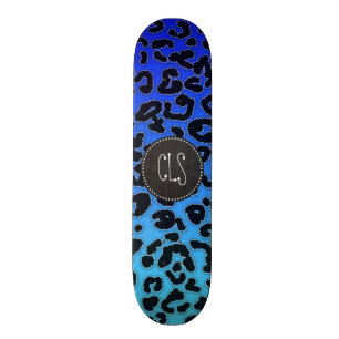 Blue Leopard Print; Chalkboard-Look Skateboard