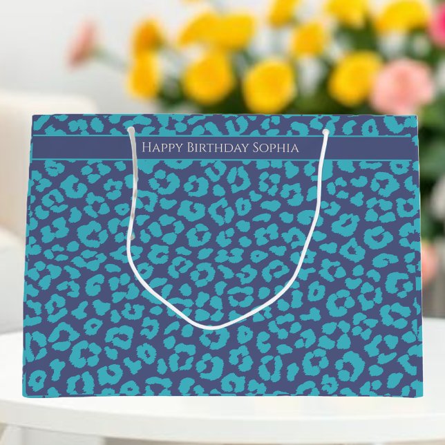 Blue Leopard Print Große Geschenktüte (Blue Leopard Print Large Gift Bag)