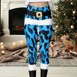 Blue Leopard Print Santa Claus Kostüme Weihnachten Leggings