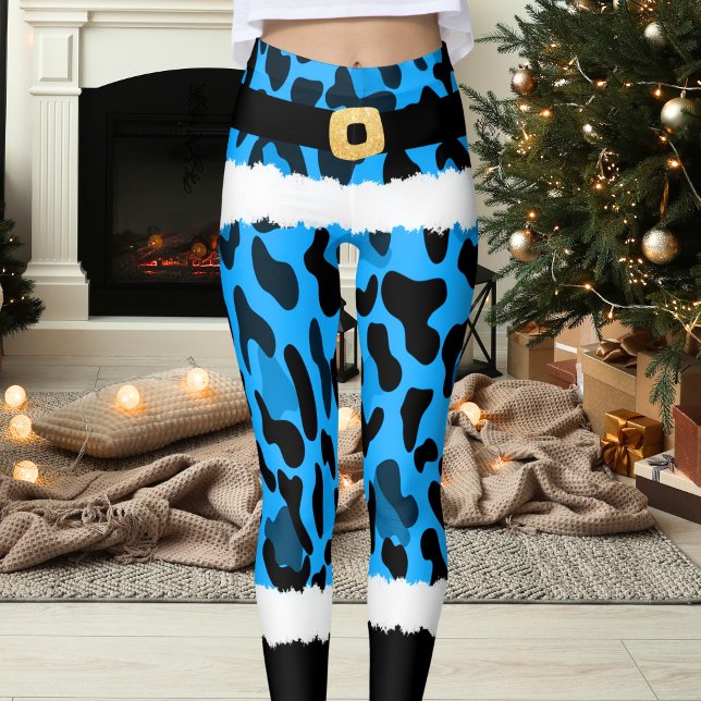 Blue Leopard Print Santa Claus Kostüme Weihnachten Leggings (Von Creator hochgeladen)