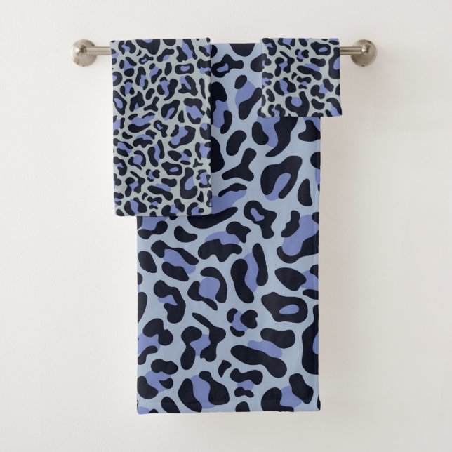Blue Leopard Print Trendy Chic Bath Handtuch Set (Insitu)