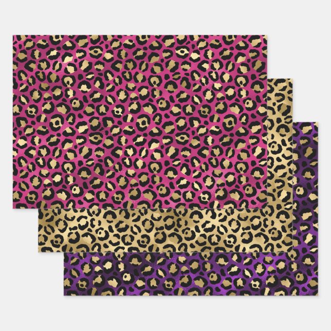Blue Leopard Print with Gold Tropical Leaves Geschenkpapier Set (Set)
