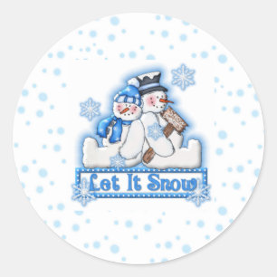 Blue Let It Snow Snowman Couliday Weihnachten Runder Aufkleber