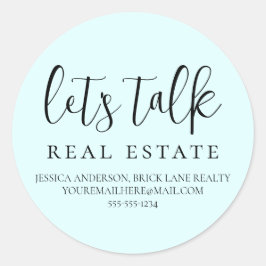Blue Let's Talk Real Anwesen Kontaktinformationen Runder Aufkleber