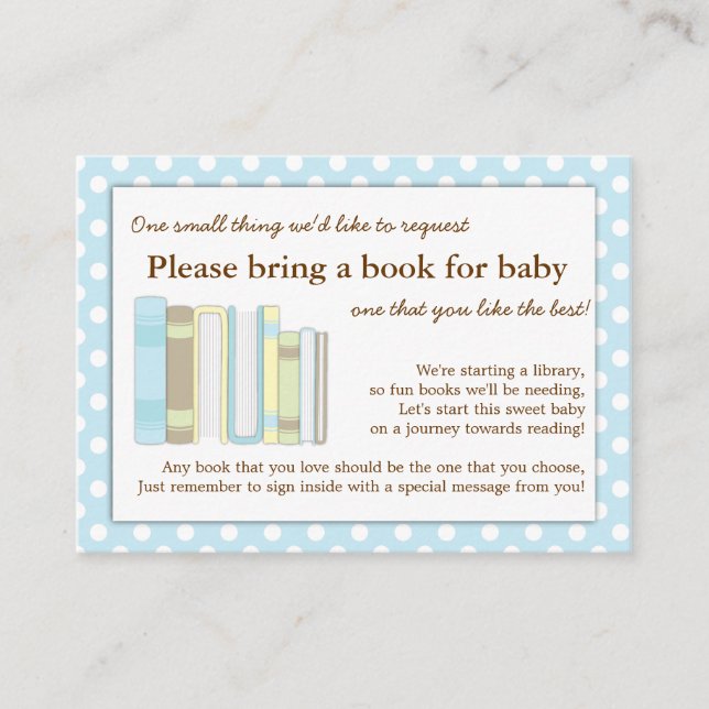 Blue Library Baby Showbucheinführungskarte Begleitkarte (Vorderseite)