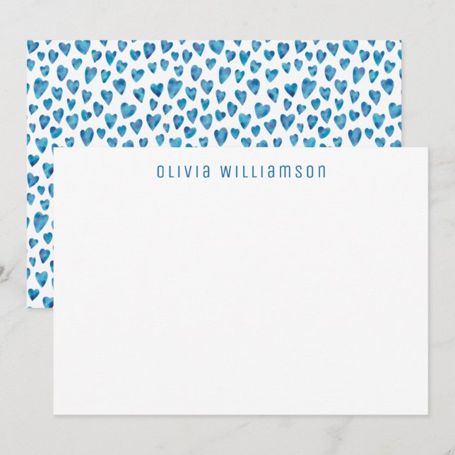 Blue Liebe Heart Notecard Mitteilungskarte (Vorne/Hinten)