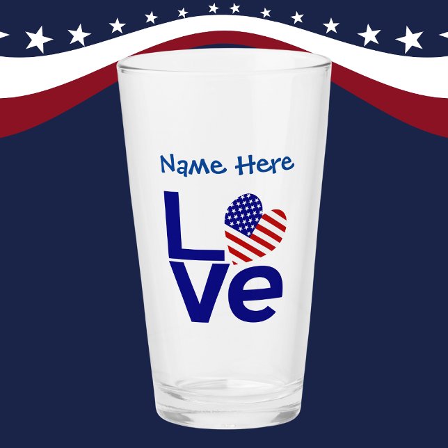 Blue LIEBE USA Herzenflagge Personalisiert Glas (Von Creator hochgeladen)
