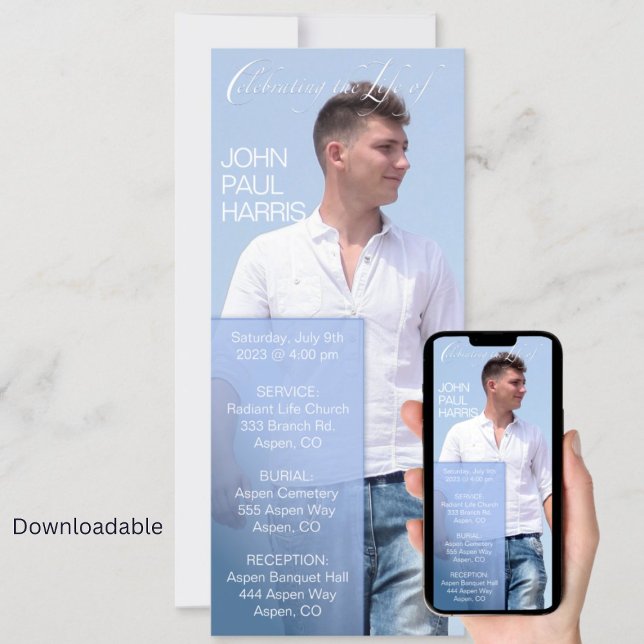 Blue Life Celebration Digitale Beerdigung Einladun Einladung (Von Creator hochgeladen)