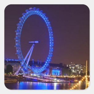 Blue Light London eye in der Nacht Quadratischer Aufkleber
