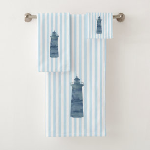 Blue Lighthouse Blue Stripe Nautical Badhandtuch Set