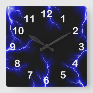 Blue Lightning  Numbered Wall Clock Quadratische Wanduhr