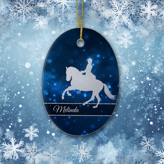 Blue Lights Silver Silhouette Reiter Keramik Ornament (Von Creator hochgeladen)
