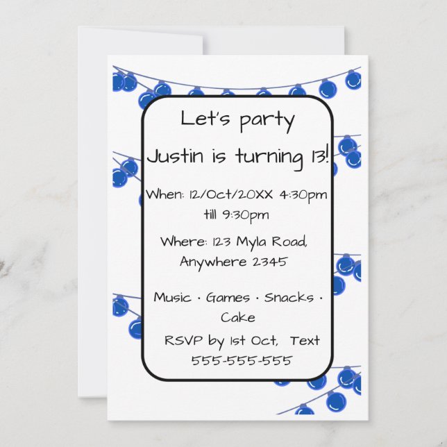 Blue Lights Teen Boy Customisable Birthday Invitat Einladung (Vorderseite)