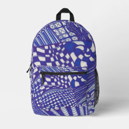 Blue Lila Abstrakt Line Art Doodles Backpack Bedruckter Rucksack