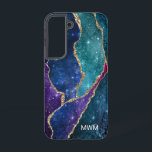 Blue Lila Aqua Gold Veins Agate Monogram Samsung Galaxy Hülle<br><div class="desc">Mit diesem schicken Design mit Ihrem Monogramm und farbenfrohen Blautönen,  lila und Aqua-Agate schützen Sie Ihr Handy stilvoll mit metallischen goldenen Folienadern und funkelnd Sternen.</div>