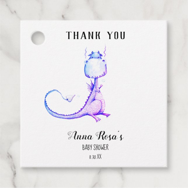 * Blue Lila Dragon Niedlich Baby Dusche Vielen Dan Geschenkanhänger (Vorderseite)