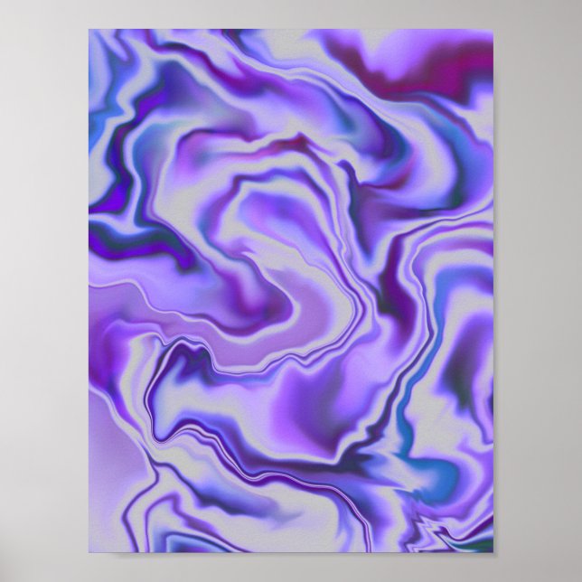 Blue & Lila Elegante Marble Abstrakt Poster (Vorne)