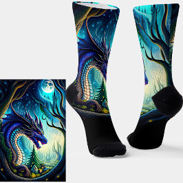 Blue Lila Fantasy Dragon auf Black Socken