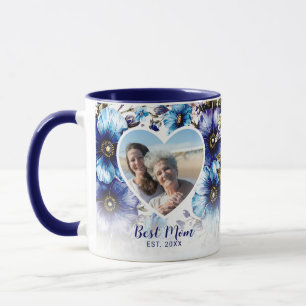 Blue Lila Floral Heart Foto Muttertagsgeschenk Tasse