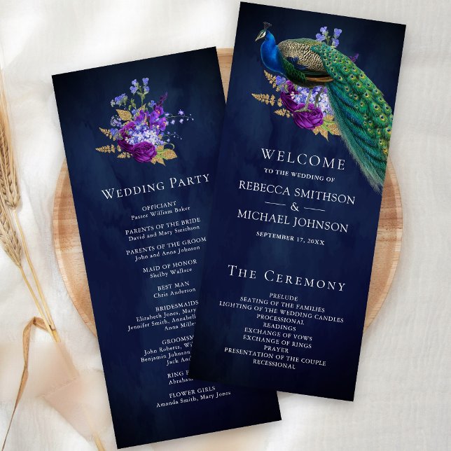 Blue Lila Floral Indian Peacock Wedding Program (Von Creator hochgeladen)