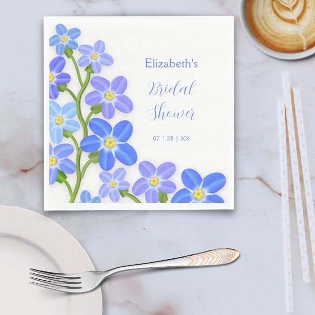 Blue Lila Floral Vergiss-Me-Nots-Brautparty Serviette (Blue Purple Floral Forget-Me-Nots Bridal Shower Napkins)