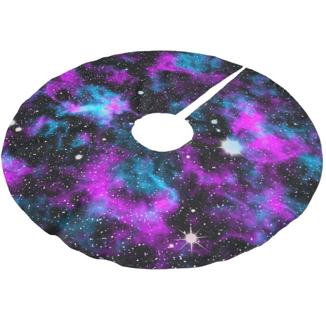 Blue Lila Galaxy Space Stars Weihnachten Polyester Weihnachtsbaumdecke (Schrägansicht)