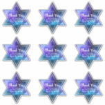 Blue Lila Galaxy Star von David Bar Bat Mitzvah Aufkleber<br><div class="desc">(WICHTIGE HINWEIS: BEI 14 X 14 SCHIEBENE STECKER SIND 3, 5" X 4." Wenn Sie die Größe des Blattes verkleinern, werden die Aufkleber und die Textgröße ebenfalls kleiner). Bei dieser großen Bogen-Größe, können diese Star of David Aufkleber wunderschön arbeiten, wie elegante Dankeschön an den Gast-Gunst-Taschen, Bonbons und Geschenke... Sie können...</div>