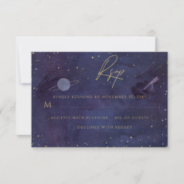 Blue Lila Galaxy Starry Night Celestial Wedding RSVP Karte
