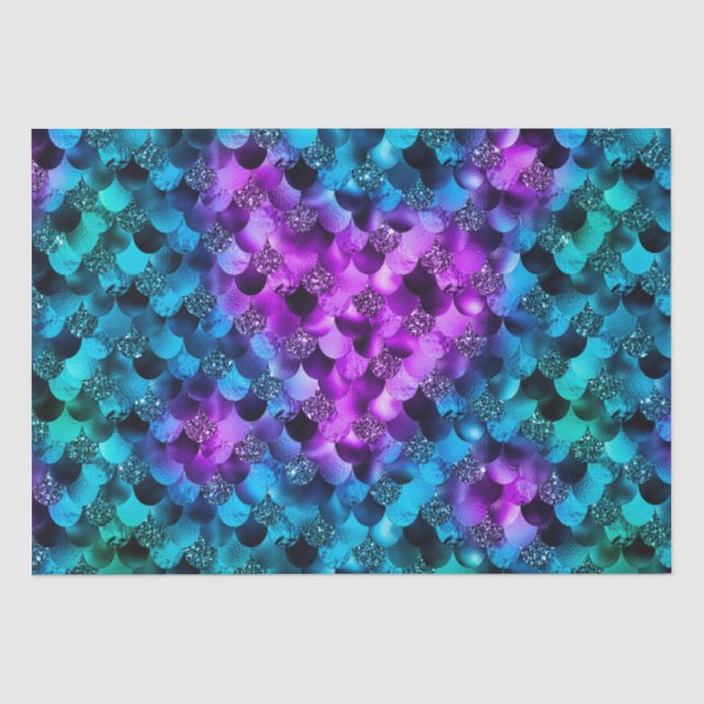 Blue & Lila Glitzer Ocean Glamour Mermaid-Skala Seidenpapier (Vorderseite)