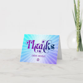 Blue Lila Gradient Bat Mitzvah Bold Retro Boho Dankeskarte