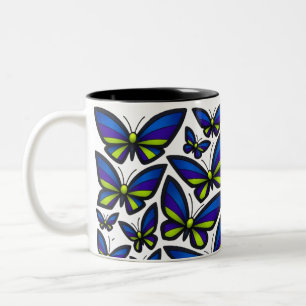 Blue Lila Green Wings Now Zweifarbige Tasse