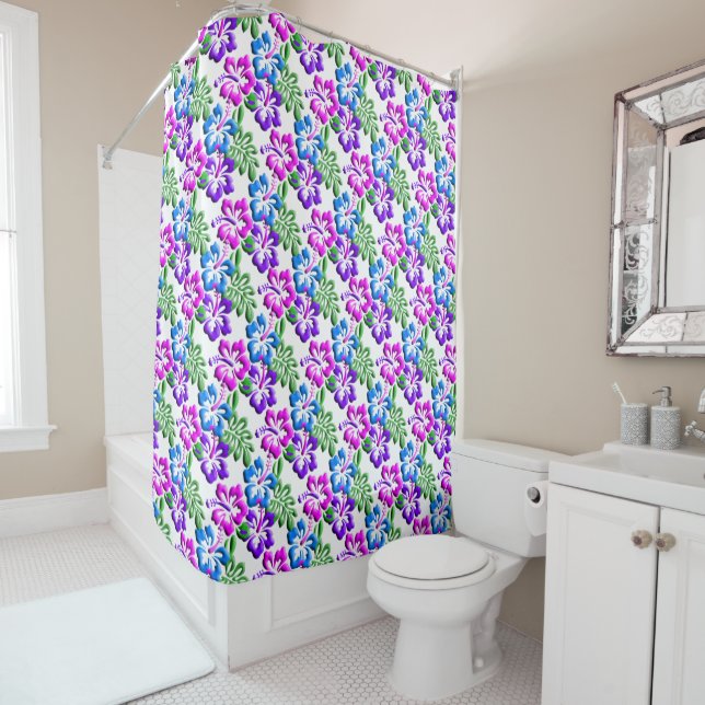 Blue Lila Hibisken Motif Duschvorhang (Beispiel)