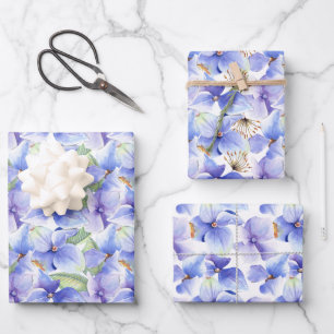 Blue Lila Hydrangea Blume Spring Brautparty Geschenkpapier Set
