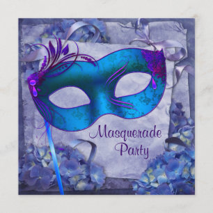 Blue Lila Hydrangea Masquerade Party Einladungen