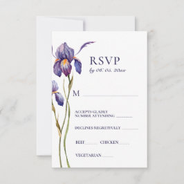 Blue Lila Iris Floral Watercolor Wedding RSVP