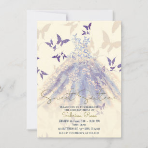 Blue Lila Ivory Butterfly Dance Dress Sweet 16 Einladung