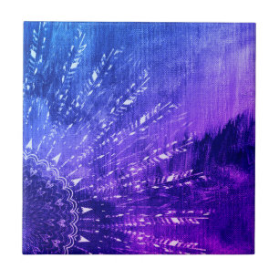 Blue Lila Mandala Clouds Boho Bohemisch Fliese