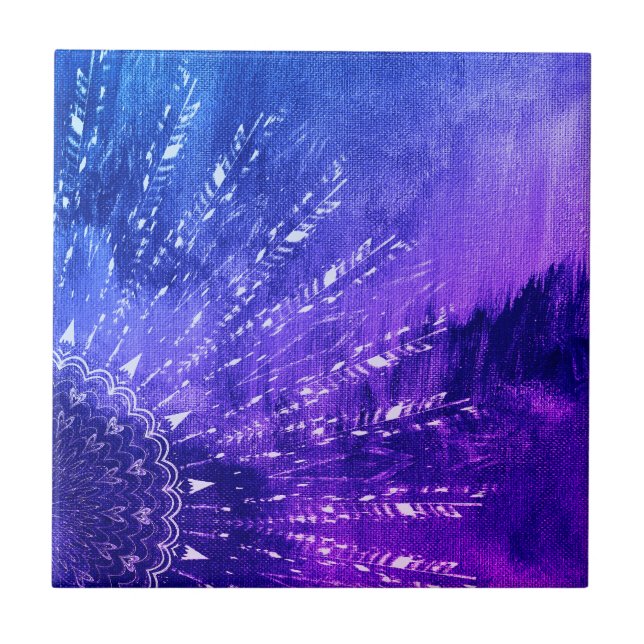 Blue Lila Mandala Clouds Boho Bohemisch Fliese (Vorderseite)
